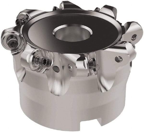 Seco - 80mm Cut Diam, 6mm Max Depth, 27mm Arbor Hole, 8 Inserts, RNMU12.. Insert Style, Indexable Copy Face Mill - R220.28 Cutter Style, 10,000 Max RPM, 50mm High, Through Coolant, Series R220 - Apex Tool & Supply