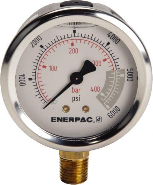 Enerpac - Hydraulic Pressure Gages & Adapters Type: Liquid-Filled Gauge Pressure Rating: 0 - 6000 - Apex Tool & Supply