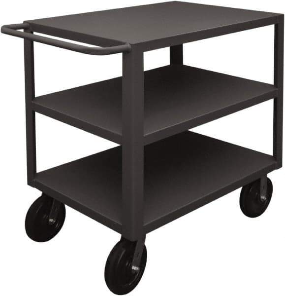 Durham - 5,000 Lb Capacity, 24" Wide x 36" Long x 40-1/4" High Heavy Duty Service Cart - 3 Shelf, Steel, 2 Rigid/2 Swivel Casters - Apex Tool & Supply