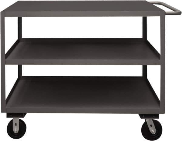 Durham - 3,000 Lb Capacity, 30" Wide x 48" Long x 37-5/8" High Service Cart - 3 Shelf, Steel, 2 Rigid/2 Swivel Casters - Apex Tool & Supply