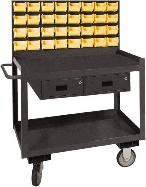 Durham - 1,200 Lb Capacity, 24" Wide x 36" Long x 64-1/8" High Service Cart - 2 Drawer, 2 Shelf, Steel, 2 Rigid/2 Swivel Casters - Apex Tool & Supply