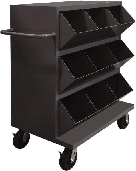 Durham - 2,400 Lb Capacity, 24" Wide x 36" Long x 49-1/4" High Storage Bin Cart - 9 Slot, Steel, 2 Rigid/2 Swivel Casters - Apex Tool & Supply