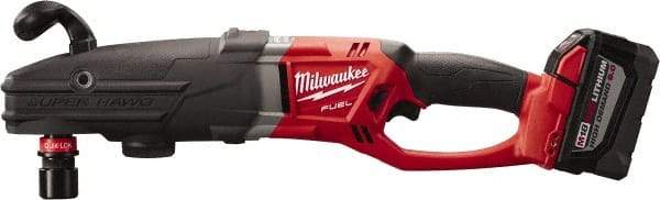 Milwaukee Tool - 18 Volt 7/16" Chuck Right Angle Handle Cordless Drill - 0-350; 0-950 RPM, Reversible, 2 Lithium-Ion Batteries Included - Apex Tool & Supply