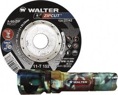 WALTER Surface Technologies - 60 Grit, 4-1/2" Wheel Diam, 3/64" Wheel Thickness, 7/8" Arbor Hole, Type 27 Depressed Center Wheel - Coarse Grade, Aluminum Oxide, Resinoid Bond, 13,300 Max RPM, Compatible with Angle Grinder - Apex Tool & Supply