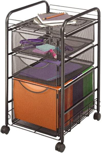 Safco - 15-3/4" Wide x 17" Long x 27" High File Cart - 3 Drawer, 1 Shelf, Steel - Apex Tool & Supply