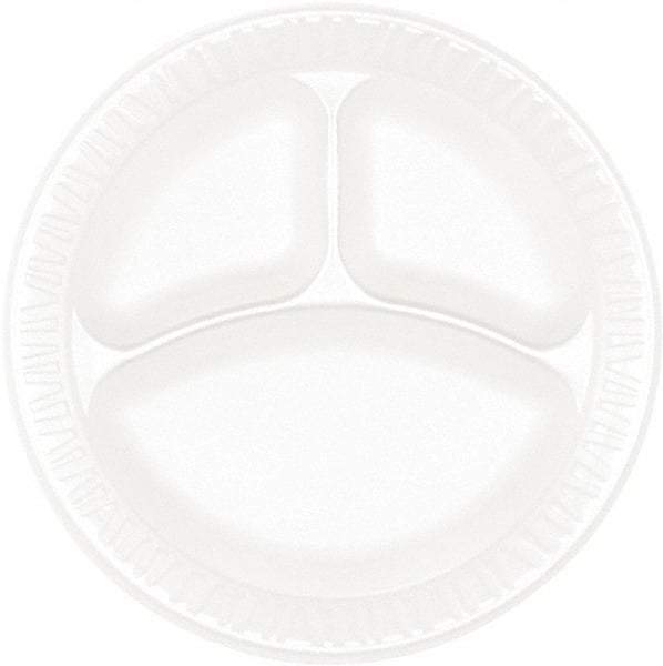 DART - Concorde Foam Plate, 3-Comp, 9" dia, 125/Pack, 4 Packs/Carton - White - Apex Tool & Supply