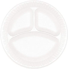 DART - Concorde Foam Plate, 3-Comp, 9" dia, 125/Pack, 4 Packs/Carton - White - Apex Tool & Supply