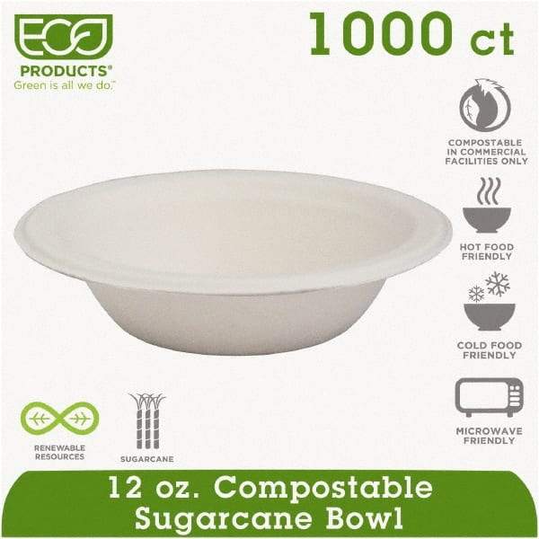ECO PRODUCTS - Renewable & Compostable Sugarcane Bowls - 12 oz, 50/PK, 20 PK/CT - White - Apex Tool & Supply
