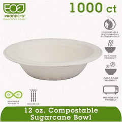 ECO PRODUCTS - Renewable & Compostable Sugarcane Bowls - 12 oz, 50/PK, 20 PK/CT - White - Apex Tool & Supply