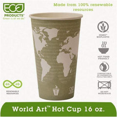 ECO PRODUCTS - World Art Renewable Compostable Hot Cups, 16 oz, 50/PK, 20 PK/CT - World Art Design - Apex Tool & Supply