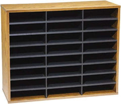 FELLOWES - 29" Wide x 11-7/8" Deep x 23-7/16" High, 24 Compartments, Corrugated Fiberboard & Laminated Literature Organizer - Medium Oak, 9" Compartment Width x 2-1/2" Compartment Depth x 11" Compartment Height - Apex Tool & Supply