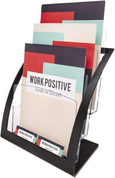 Deflect-o - 11-1/4" Wide x 6-15/16" Deep x 13-5/16" High, 3 Compartments, Polystyrene Magazine Stand - Black, 9-1/2" Compartment Width x 3-3/4" Compartment Depth x 11" Compartment Height - Apex Tool & Supply