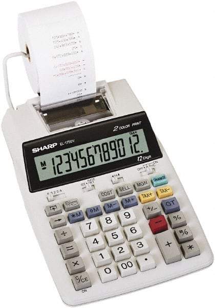 Sharp - LCD Printing Calculator - 5-7/8 x 8-7/8 Display Size, White, AC & Battery Powered, 3" Long x 6.4" Wide - Apex Tool & Supply