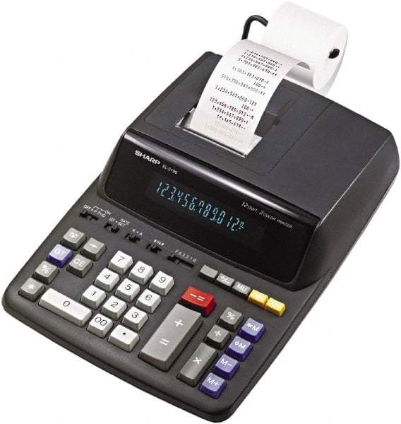 Sharp - Fluorescent Printing Calculator - 8-5/8 x 12-7/8 Display Size, Black, AC Powered, 4" Long x 9.6" Wide - Apex Tool & Supply