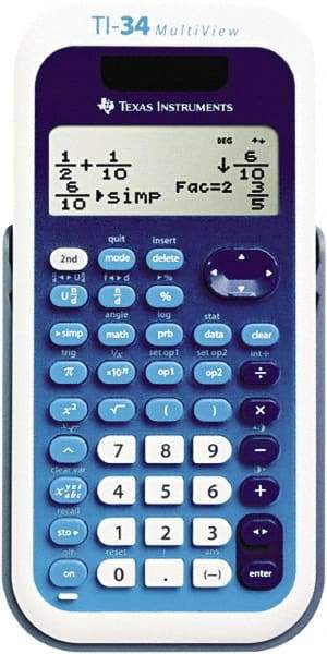 Texas Instruments - LCD Scientific Calculator - 3 x 5.8 Display Size, Blue & White, Battery & Solar Powered, 9.8" Long x 6.8" Wide - Apex Tool & Supply