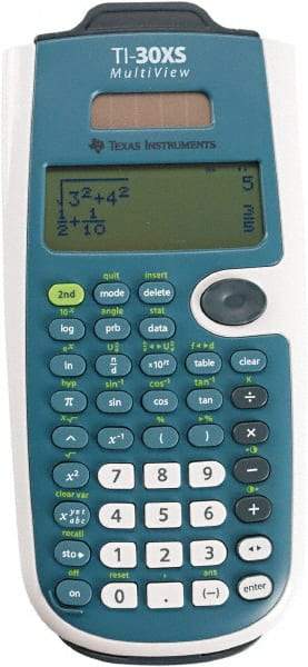 Texas Instruments - LCD Scientific Calculator - 3-1/4 x 7-1/4 Display Size, Blue & White, Battery & Solar Powered, 9-3/4" Long x 6-11/16" Wide - Apex Tool & Supply
