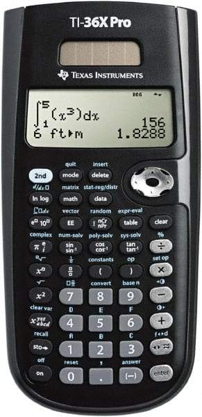 Texas Instruments - LCD Scientific Calculator - 3-3/8 x 7-1/4 Display Size, Black, Battery & Solar Powered, 9.7" Long x 6-1/2" Wide - Apex Tool & Supply