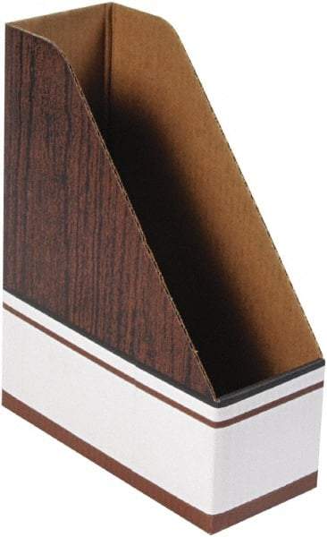 BANKERS BOX - White & Wood Grain Magazine Stand - Corrugated Cardboard - Apex Tool & Supply