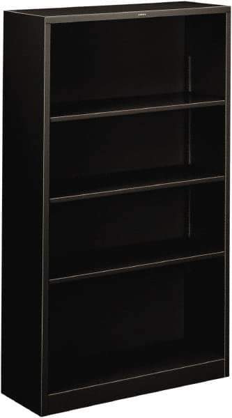 Hon - 4 Shelf, 59" High x 34-1/2" Wide Bookcase - 11-3/4" Deep, Steel, Black - Apex Tool & Supply