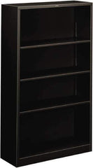 Hon - 4 Shelf, 59" High x 34-1/2" Wide Bookcase - 11-3/4" Deep, Steel, Black - Apex Tool & Supply