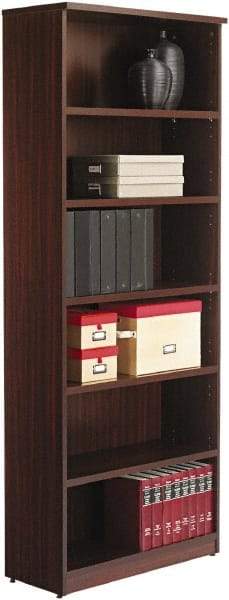 ALERA - 6 Shelf, 80-3/8" High x 31-3/4" Wide Bookcase - 14" Deep, Woodgrain Laminate, Mahogany - Apex Tool & Supply