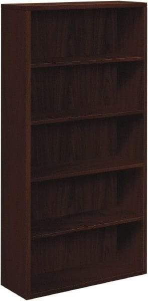 Hon - 5 Shelf, 71" High x 36" Wide Bookcase - 12-5/8" Deep, Woodgrain Laminate, Mahogany - Apex Tool & Supply