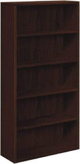 Hon - 5 Shelf, 71" High x 36" Wide Bookcase - 12-5/8" Deep, Woodgrain Laminate, Mahogany - Apex Tool & Supply