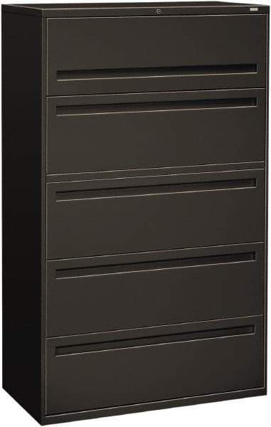 Hon - 42" Wide x 67" High x 19-1/4" Deep, 5 Drawer Roll-Out, Roll-Out Posting - Steel, Charcoal - Apex Tool & Supply