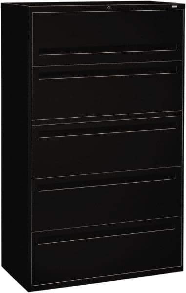 Hon - 42" Wide x 67" High x 19-1/4" Deep, 5 Drawer Roll-Out, Roll-Out Posting - Steel, Black - Apex Tool & Supply