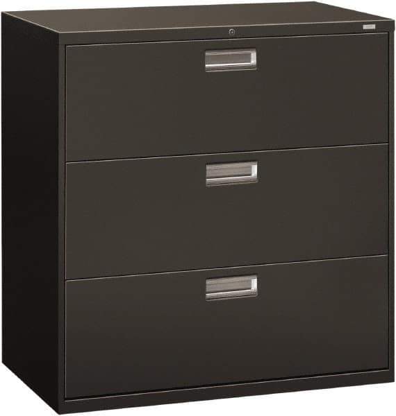 Hon - 42" Wide x 40-7/8" High x 19-1/4" Deep, 3 Drawer Lateral File - Steel, Charcoal - Apex Tool & Supply