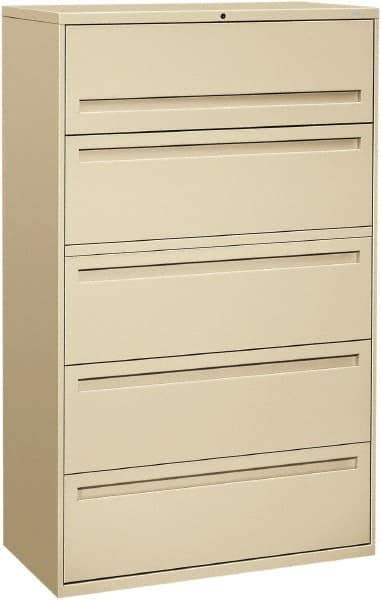 Hon - 42" Wide x 67" High x 19-1/4" Deep, 5 Drawer Roll-Out, Roll-Out Posting - Steel, Putty - Apex Tool & Supply