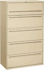 Hon - 42" Wide x 67" High x 19-1/4" Deep, 5 Drawer Roll-Out, Roll-Out Posting - Steel, Putty - Apex Tool & Supply
