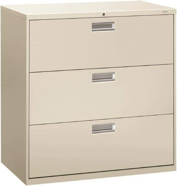 Hon - 42" Wide x 40-7/8" High x 19-1/4" Deep, 3 Drawer Lateral File - Steel, Light Gray - Apex Tool & Supply