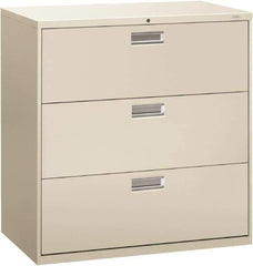 Hon - 42" Wide x 40-7/8" High x 19-1/4" Deep, 3 Drawer Lateral File - Steel, Light Gray - Apex Tool & Supply
