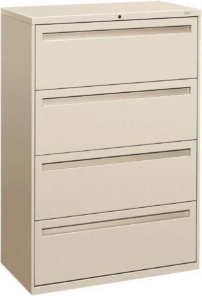 Hon - 36" Wide x 53-1/4" High x 19-1/4" Deep, 4 Drawer Lateral File - Steel, Light Gray - Apex Tool & Supply