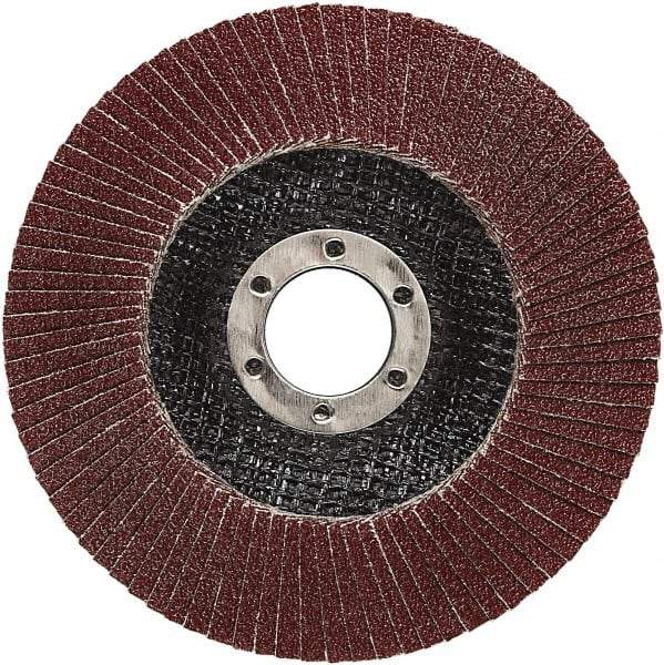 3M - 40 Grit, 4-1/2" Disc Diam, 7/8" Center Hole, Type 27 Ceramic Flap Disc - 13,300 Max RPM, Cloth Backing, Arbor Attaching System, Coated - Apex Tool & Supply