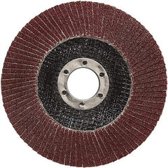 3M - 40 Grit, 4-1/2" Disc Diam, 7/8" Center Hole, Type 27 Ceramic Flap Disc - 13,300 Max RPM, Cloth Backing, Arbor Attaching System, Coated - Apex Tool & Supply