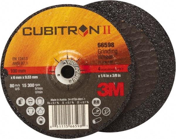 3M - 4-1/2" Wheel Diam, 7/8" Arbor Hole, Type 27 Depressed Center Wheel - Medium Grade, Ceramic, 13,300 Max RPM - Apex Tool & Supply