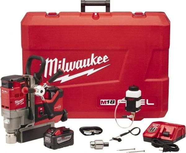 Milwaukee Tool - 1-1/2" Chuck, 5.75" Travel, Portable Magnetic Drill Press - 400 & 690 RPM, 9 Amps, 0.43 hp - Apex Tool & Supply