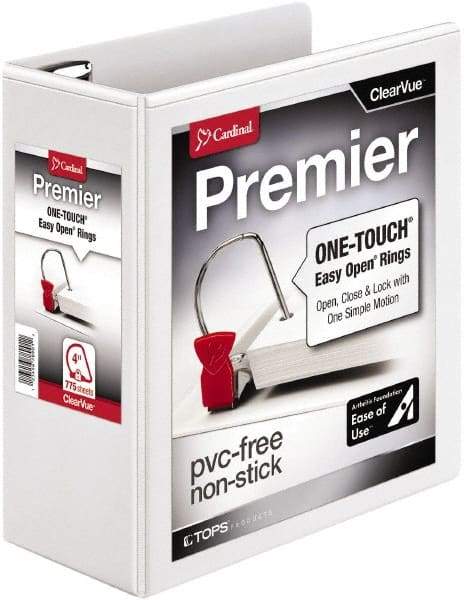Cardinal - 775 Sheet Capacity, 11 x 8-1/2", View Ring Binder - Polypropylene, White - Apex Tool & Supply