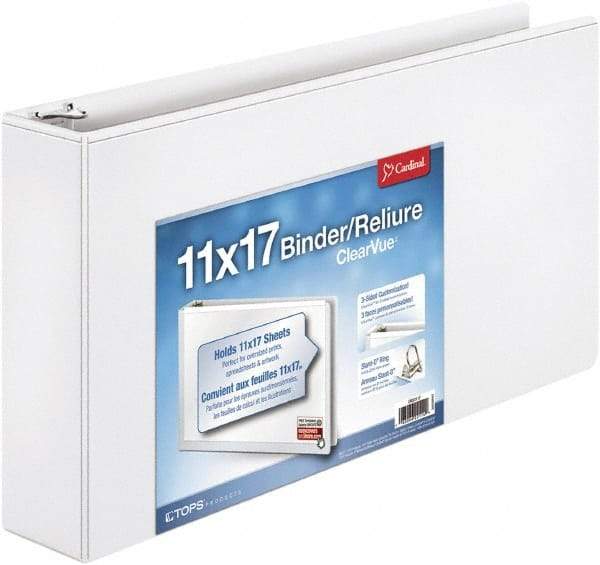 Cardinal - 725 Sheet Capacity, 17 x 11", View Ring Binder - Vinyl, White - Apex Tool & Supply