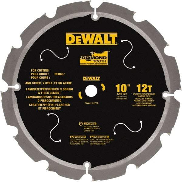 DeWALT - 10" Diam, 15.88mm Arbor Hole Diam, 12 Tooth Wet & Dry Cut Saw Blade - Steel, Smooth Action, Standard Round Arbor - Apex Tool & Supply