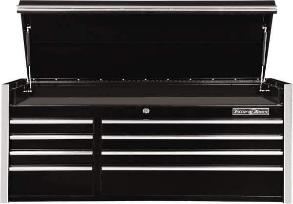 EXTREME TOOLS - 10 Drawer Top Tool Chest - 54-5/8" Wide x 25" Deep x 22-1/4" High, Steel, Black - Apex Tool & Supply