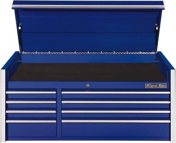 EXTREME TOOLS - 8 Drawer Top Tool Chest - 54-5/8" Wide x 25" Deep x 22-1/4" High, Steel, Blue - Apex Tool & Supply