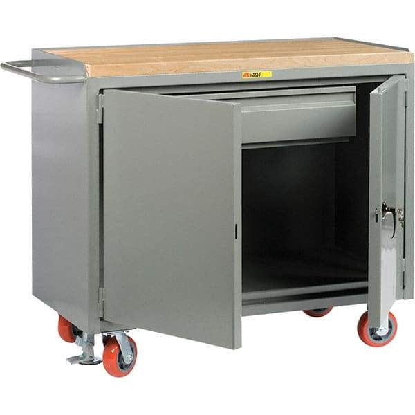 Little Giant - 3,600 Lb Capacity, 1 Drawer, 2 Door Mobile Service Bench - 41" Wide x 24" Deep x 43" High, Steel, Gray - Apex Tool & Supply