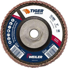 Weiler - 60 Grit, 5" Disc Diam, 5/8-11 Center Hole, Type 27 Ceramic Alumina Flap Disc - 12,000 Max RPM, Phenolic Backing, Arbor Attaching System, Coated - Apex Tool & Supply