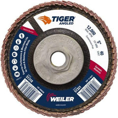 Weiler - 40 Grit, 5" Disc Diam, 5/8-11 Center Hole, Type 27 Ceramic Alumina Flap Disc - 12,000 Max RPM, Phenolic Backing, Arbor Attaching System, Coated - Apex Tool & Supply