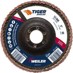Weiler - 40 Grit, 5" Disc Diam, 7/8" Center Hole, Type 27 Ceramic Alumina Flap Disc - 12,000 Max RPM, Phenolic Backing, Arbor Attaching System, Coated - Apex Tool & Supply