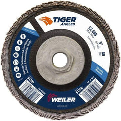 Weiler - 60 Grit, 5" Disc Diam, 5/8-11 Center Hole, Type 27 Zirconia Alumina Flap Disc - 12,000 Max RPM, Phenolic Backing, Arbor Attaching System, Coated - Apex Tool & Supply