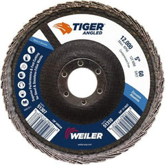Weiler - 60 Grit, 5" Disc Diam, 7/8" Center Hole, Type 27 Zirconia Alumina Flap Disc - 12,000 Max RPM, Phenolic Backing, Quick Change Type S Attaching System, Coated - Apex Tool & Supply